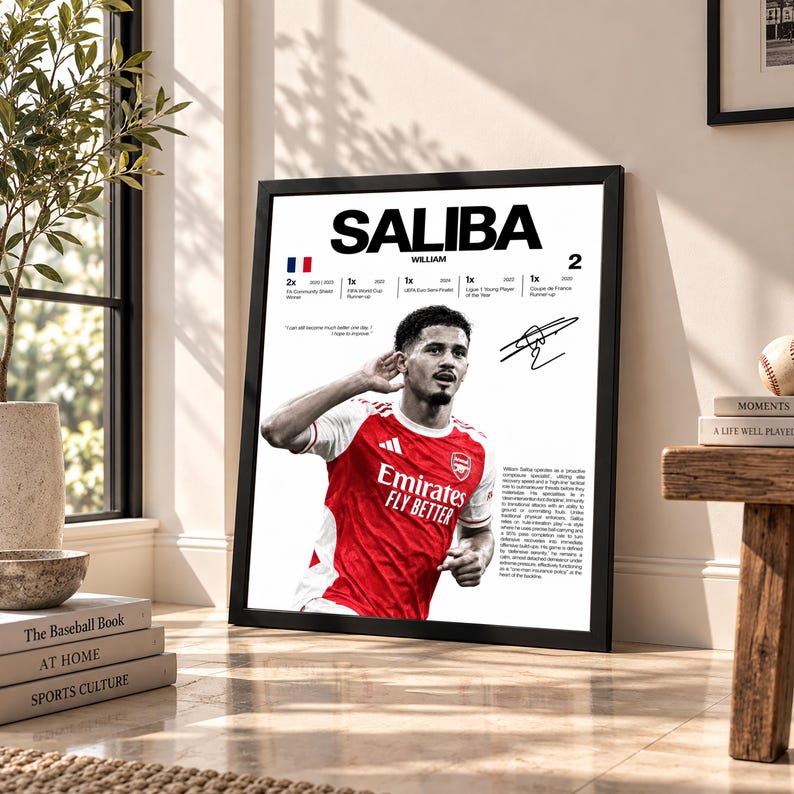 Custom Vintage William Saliba Poster, Arsenal Football Wall Art, Soccer ...