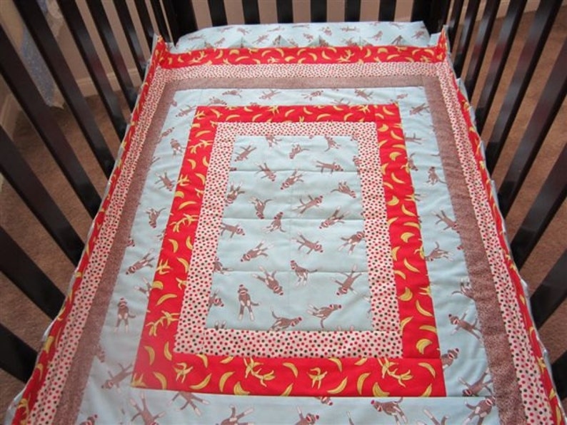 Custom Order Blue Sock Monkey Baby Quilt Set