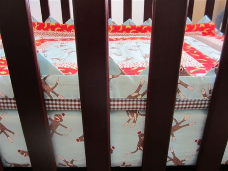 Custom Order Blue Sock Monkey Baby Quilt Set