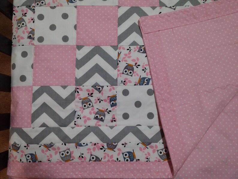 Pink and Gray Owl Crib Quilt