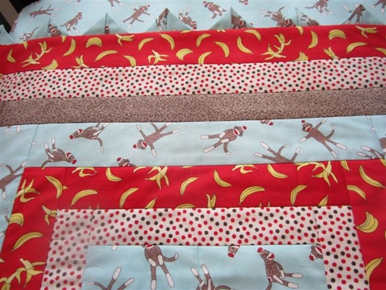 Custom Order Blue Sock Monkey Baby Quilt Set