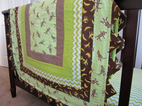 Sock Monkey Crib Quilt Crib Skirt Fitted Crib Sheet And Rail Etsy