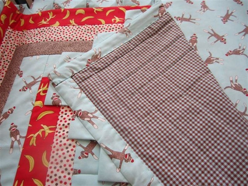 Custom Order Blue Sock Monkey Baby Quilt Set