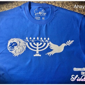 Ahayah met leeuw menora duif-olijftak ~ paleo-hebreeuws shirt