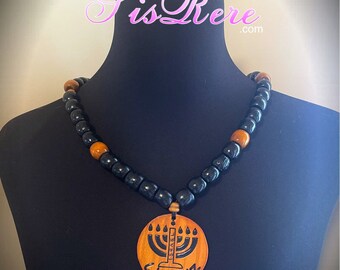 Israel (Paleo Hebrew English) Menorah Medallion Necklace