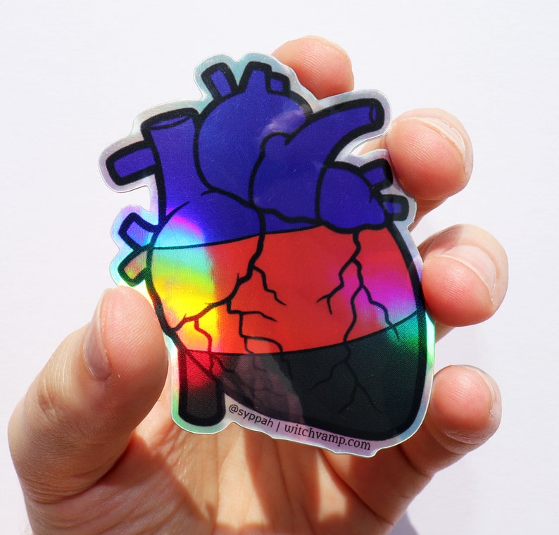 Polyamorous Pride Sticker Holographic Anatomical Heart ...