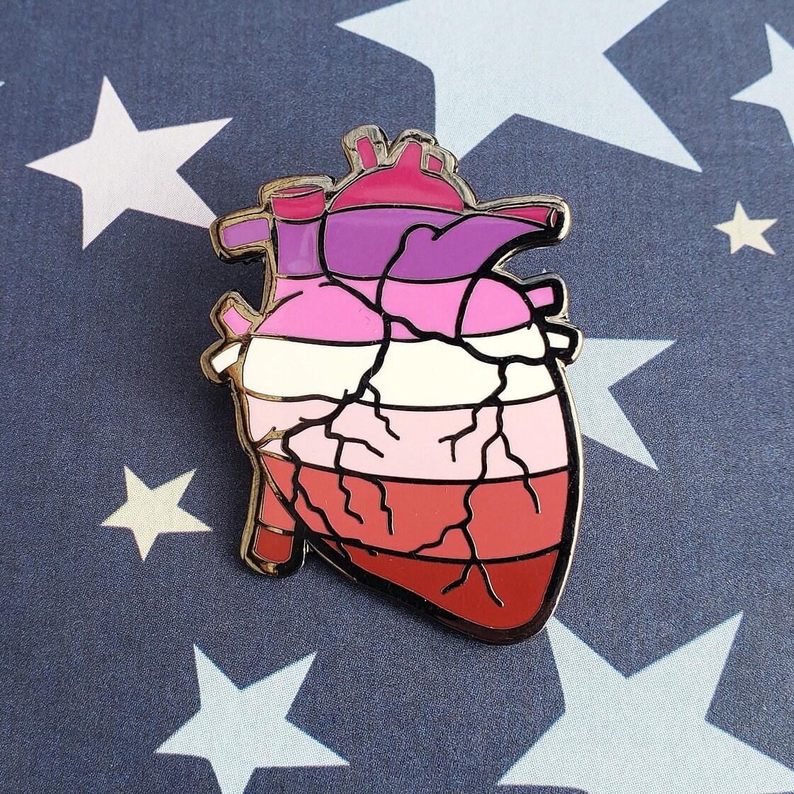 Lesbian Pride Anatomical Heart Pin 1 5 Hard Enamel Pin Etsy