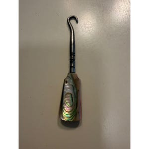Antique Victorian Abalone Shell Button Hook Iridescent Mother of Pearl 3.25 Inch