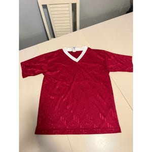 Vintage Adidas Ibrox Soccer Jersey Red White V-Neck Trefoil Made in USA Large 18