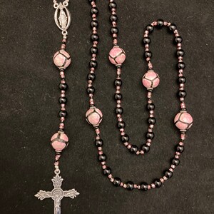 Pink and black hand crafted rosary