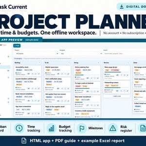 Project Management HTML App with Kanban Board, Time Tracker & Budget Reports