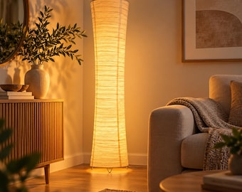 Japanese Rice Paper Floor Lamp, Japandi Wabi Sabi Light, Tall Corner Lamp