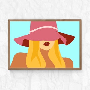 Printable Art, Original Wall Art, Figure - Sun Hat Digital Prints Art, 3 Shapes, Horizontal, Vertical, Square, Large Art up to 72X48 Inch