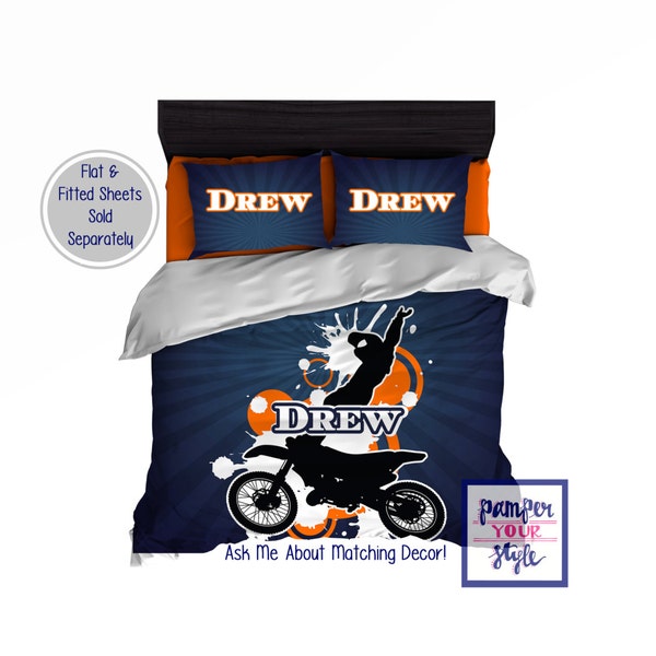 Motocross Bedding, Motocross Comforter, Dirt Bike Custom Bedding, Motocross Bedding Sets, Motocross Bedding for Boys