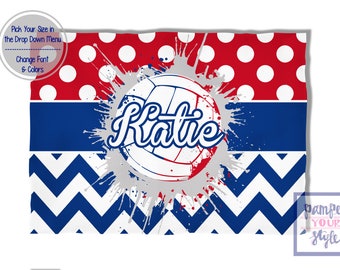 Volleyball Blanket Red White and Blue Spirit Blanket - Personalized Custom Volleyball Blanket - Custom Volleyball Blanket