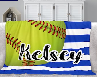 Custom Sports Blanket, Softball Blanket, Softball Christmas Gift, Personalized Blanket, Softball Throw Blanket, Minky Softball Blanket