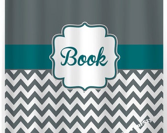 Charcoal and Teal - Chevron  Shower Curtain, Custom Monogrammed Curtain - Any Color Design Your Own Shower Curtain