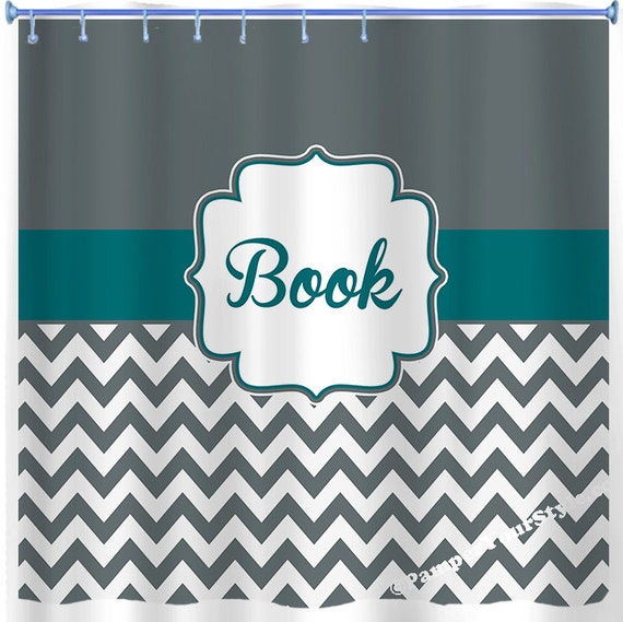 Charcoal And Teal Chevron Shower Curtain Custom Image 0