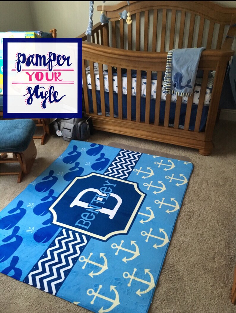 Whale Nursery Rug Custom Monogrammed