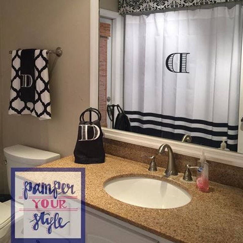 Monogrammed Black and White Shower Curtain Black & White Etsy