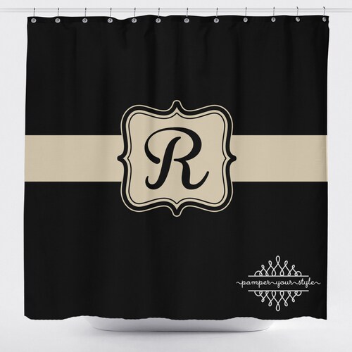Black and Tan Monogrammed Shower Curtain Classy Bathroom Etsy