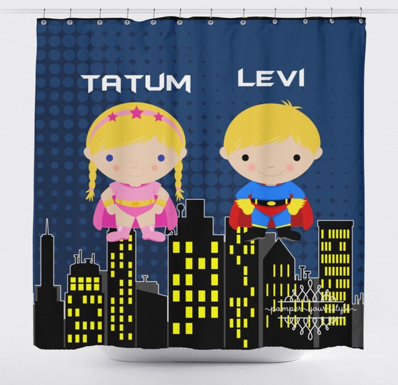Super Hero Shower Curtain Superheroes Silbling Curtain Etsy