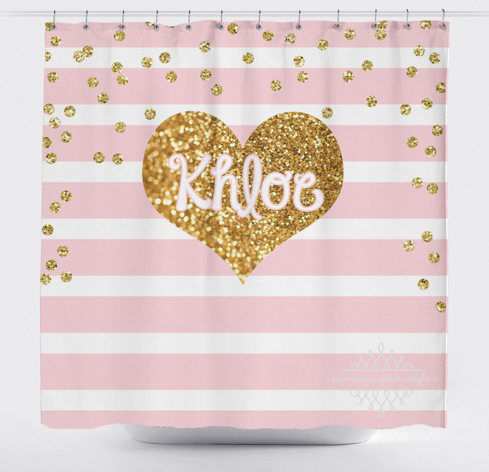 Light Pink Stripe and Gold Glitter Heart Shower Curtain Etsy