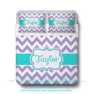 Aqua and Purple Chevron Bedding, Duvet or Comforter, Personalized, Create and Design Your Own Bedding