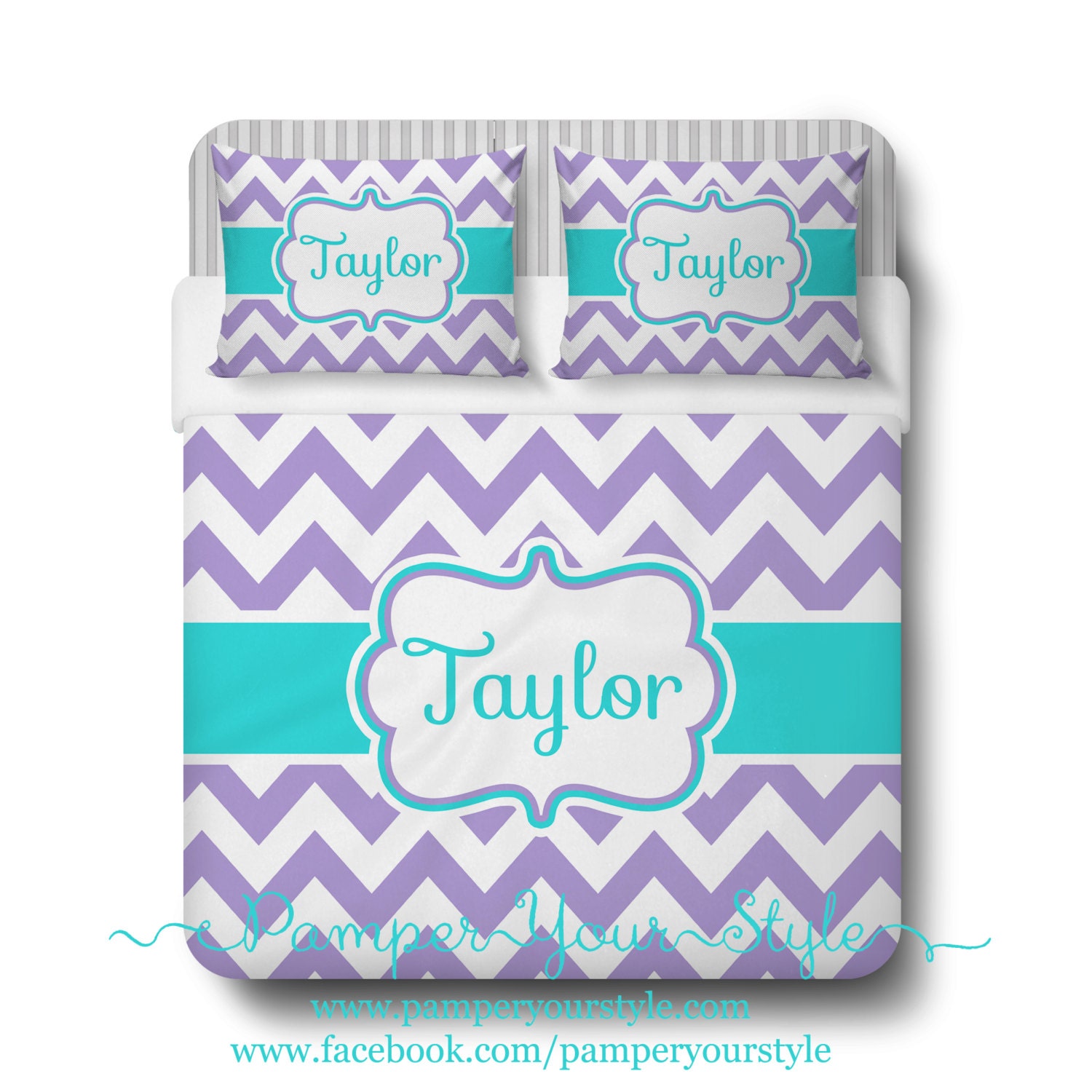 Aqua And Purple Chevron Bedding Duvet Or Comforter Personalized Create Design Your Own