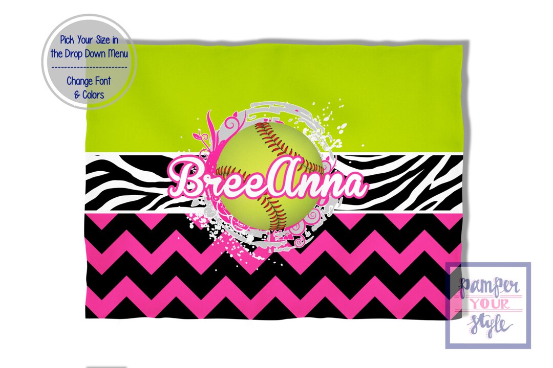 Softball Custom Blanket Hot Pink and Lime Green Softball Softball