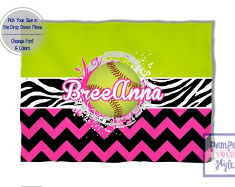 Softball Custom Blanket - Hot Pink and Lime Green Softball - Softball Personalized Blanket - Softball Blanket Throws