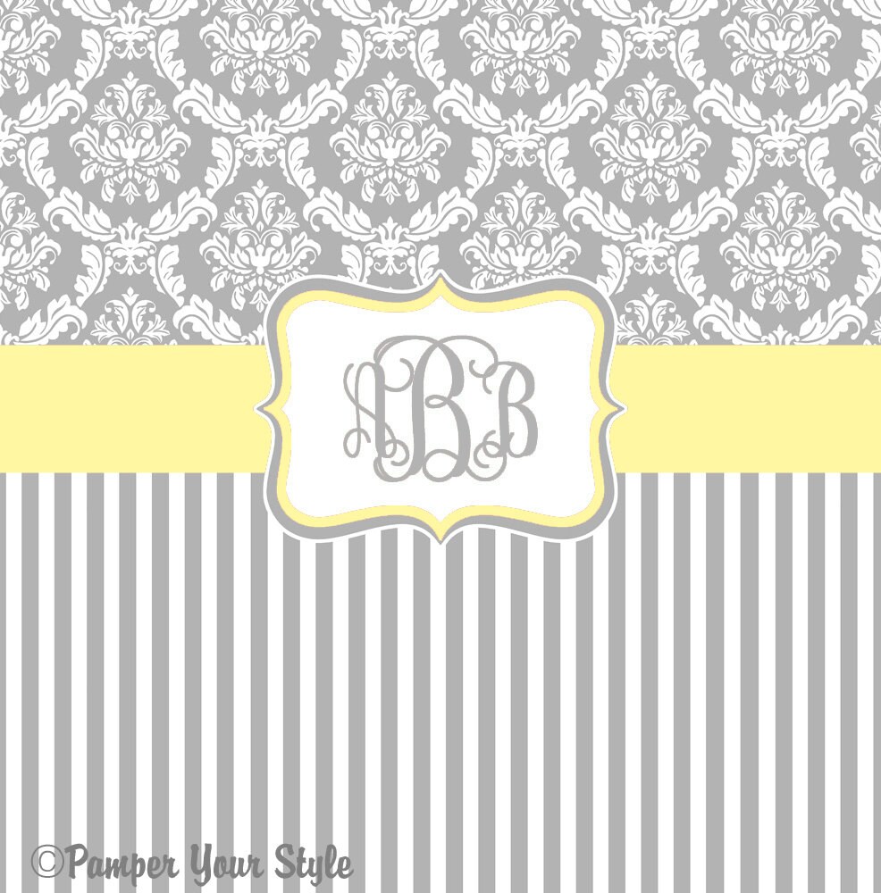 Damask and Stripe Gray and Yellow Shower Curtain Any Color Etsy
