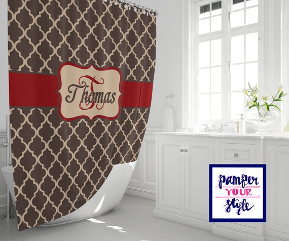Red and tan shower curtain deals