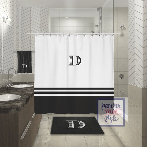 Monogrammed Black and White Shower Curtain Black & White Etsy