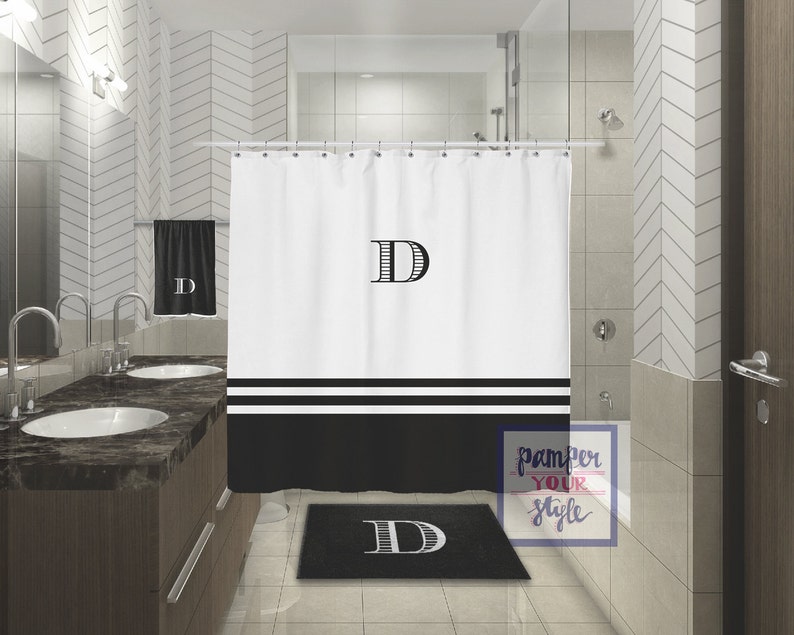 Monogrammed Black and White Shower Curtain Black & White Etsy