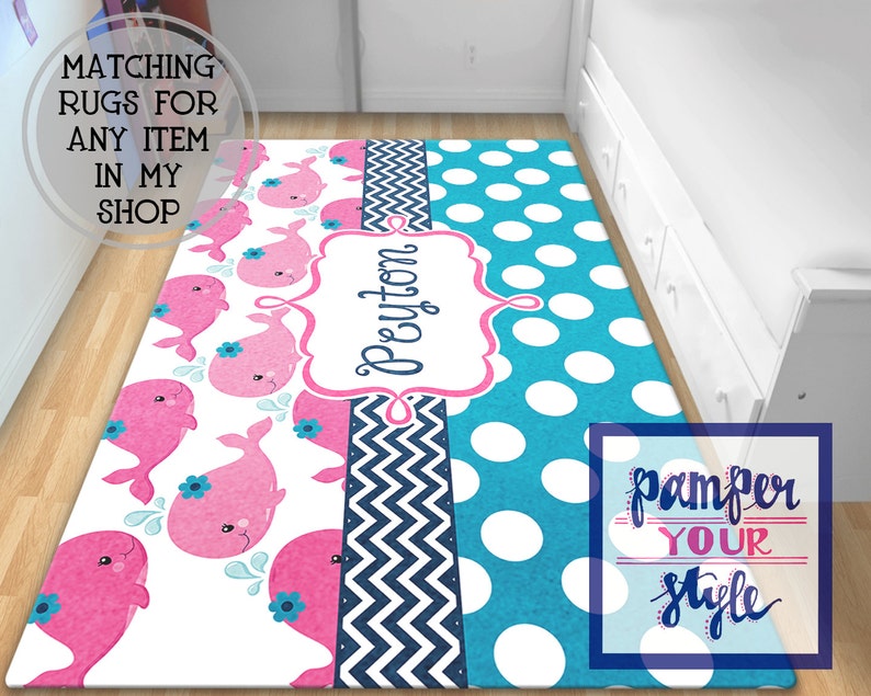 Whale Rug Splish Splash Nursery Nautical Area Rug Pink | Etsy