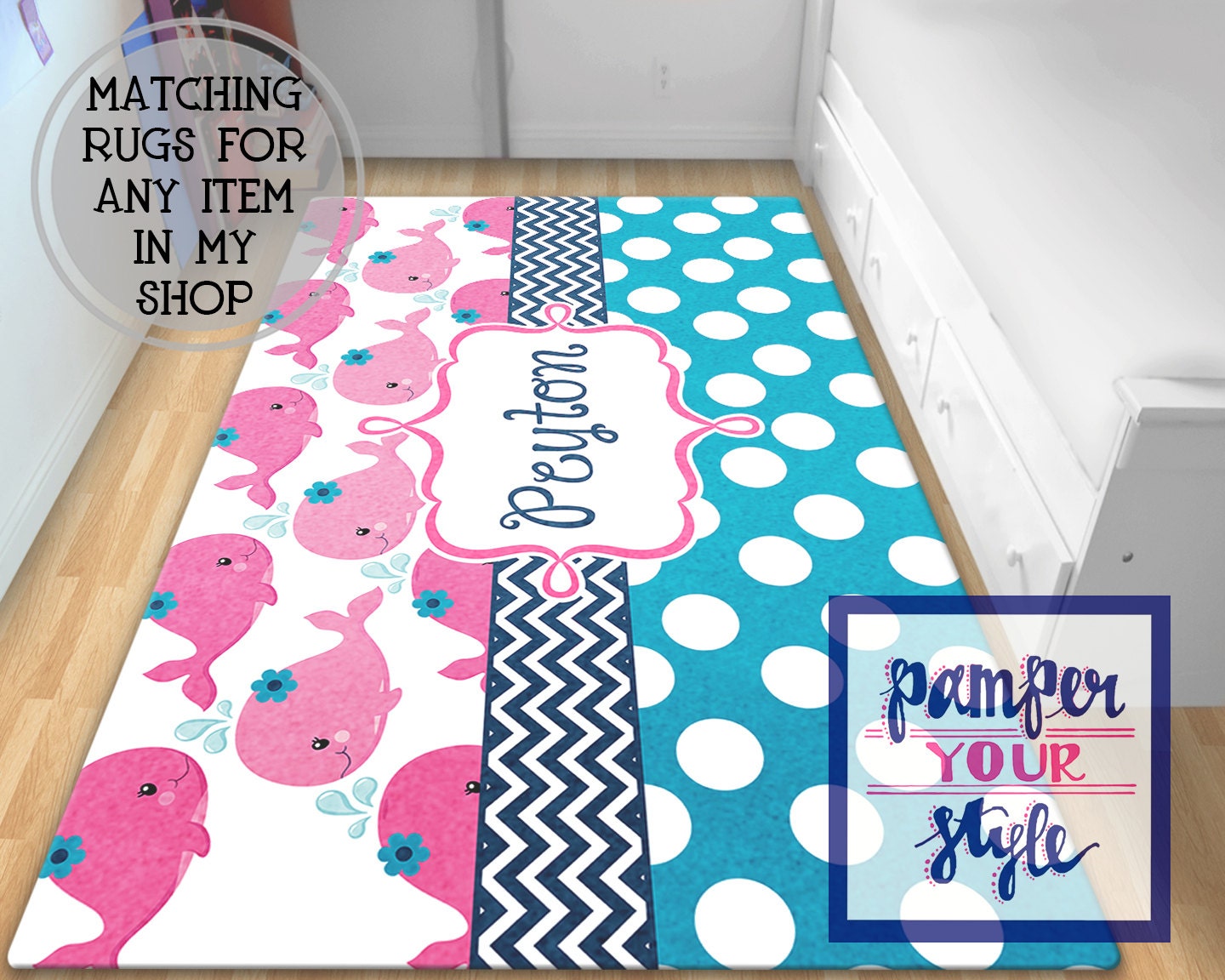 Whale Rug Splish Splash Nursery Nautical Area Pink