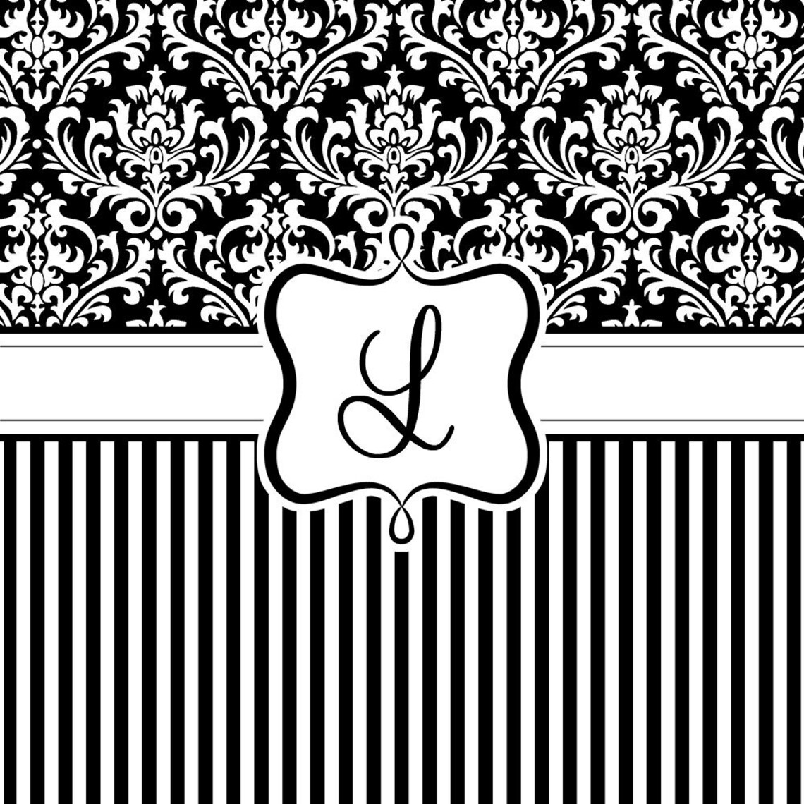 Black and White Custom Shower Curtain Monogrammed Damask and Etsy