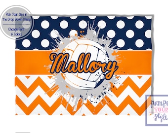 Volleyball Blanket Blue and Orange Spirit Blanket - Personalized Custom Volleyball Blanket - Custom Volleyball Blanket