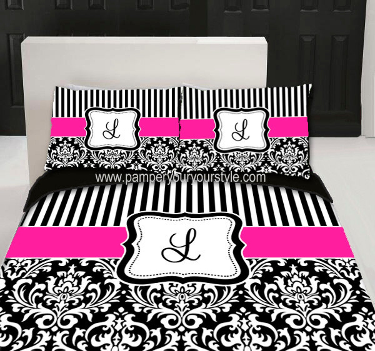 Custom Damask and Stripe Bedding Duvet Cover and Matching Etsy