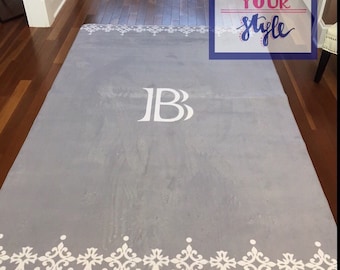 Monogrammed Area Rug - Gray and Lace Personalized Area Rug- Pick Your Colors