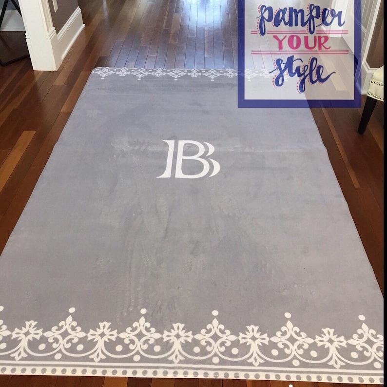 Monogrammed Area Rug Gray and Lace Personalized Area Rug Etsy