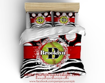 Softball Bedding - Zebra Softball Comforter - Softball Gift - Softball bedroom - Personalized Softball Bedding - Softball Duvet