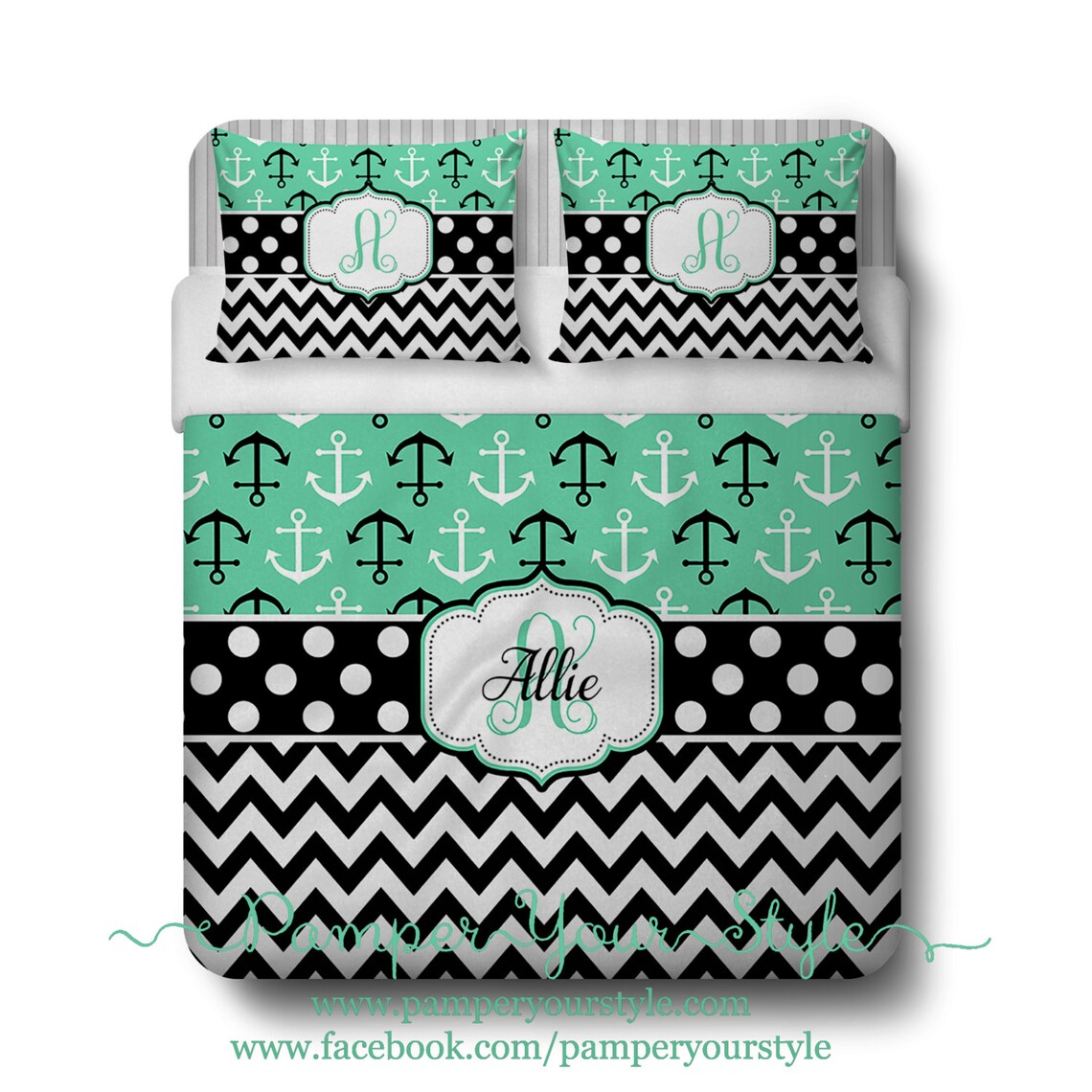 Nautical Anchor Comforter or Duvet Anchor and Chevron Mint Etsy