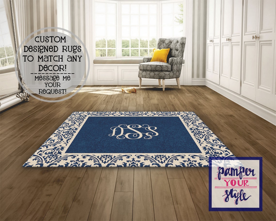 Navy and Tan Custom Area Rug Beige and Navy Blue Etsy