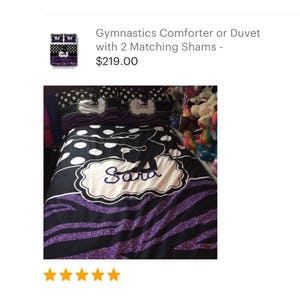 Gymnastics Comforter or Duvet with Matching Shams Personalized Gymnastics Polka Dot and Zebra Bedding Glitter Zebra Bedding image 2