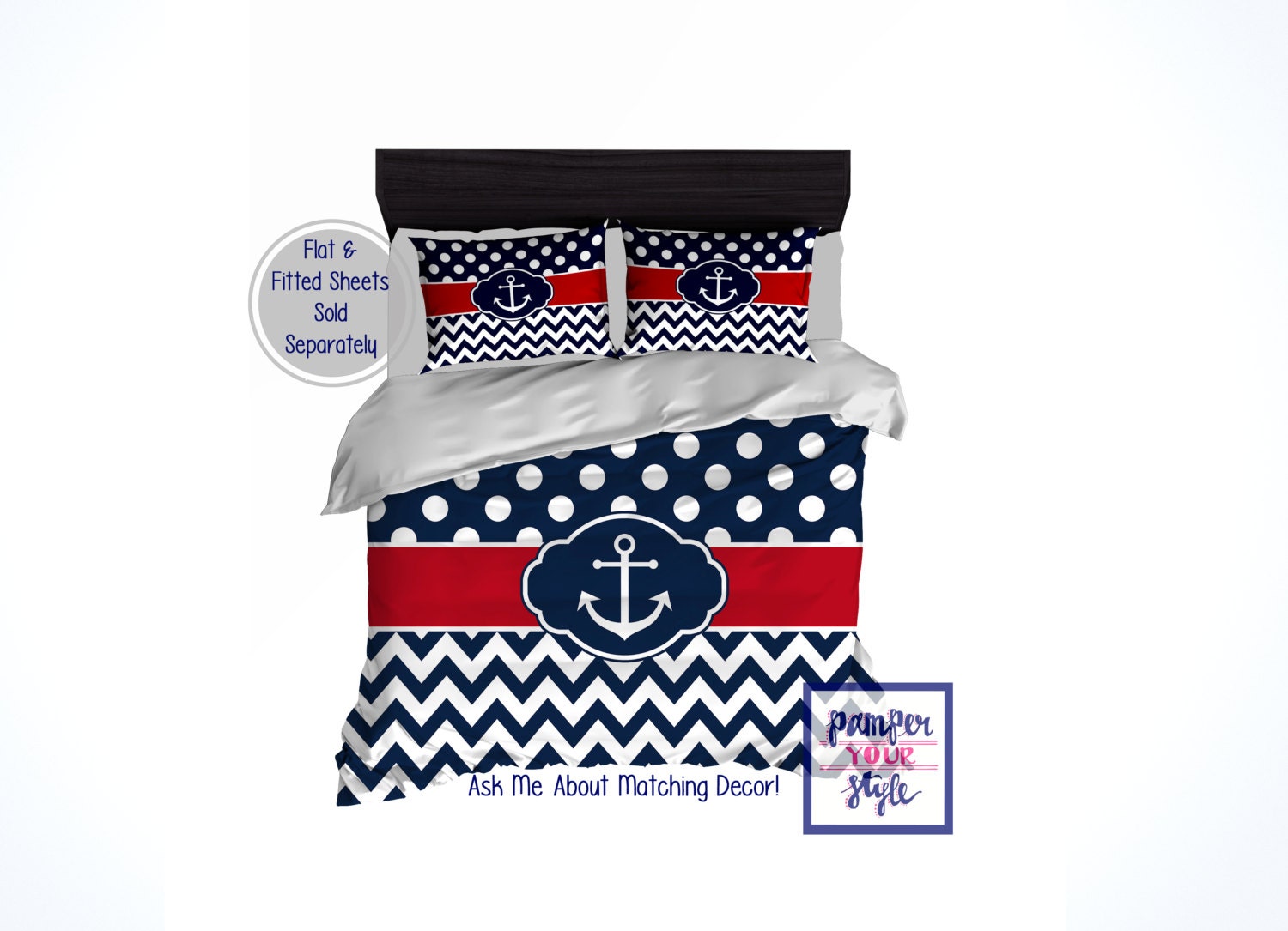 Nautical Anchor Comforter or Duvet Navy Blue and Red Anchor Etsy