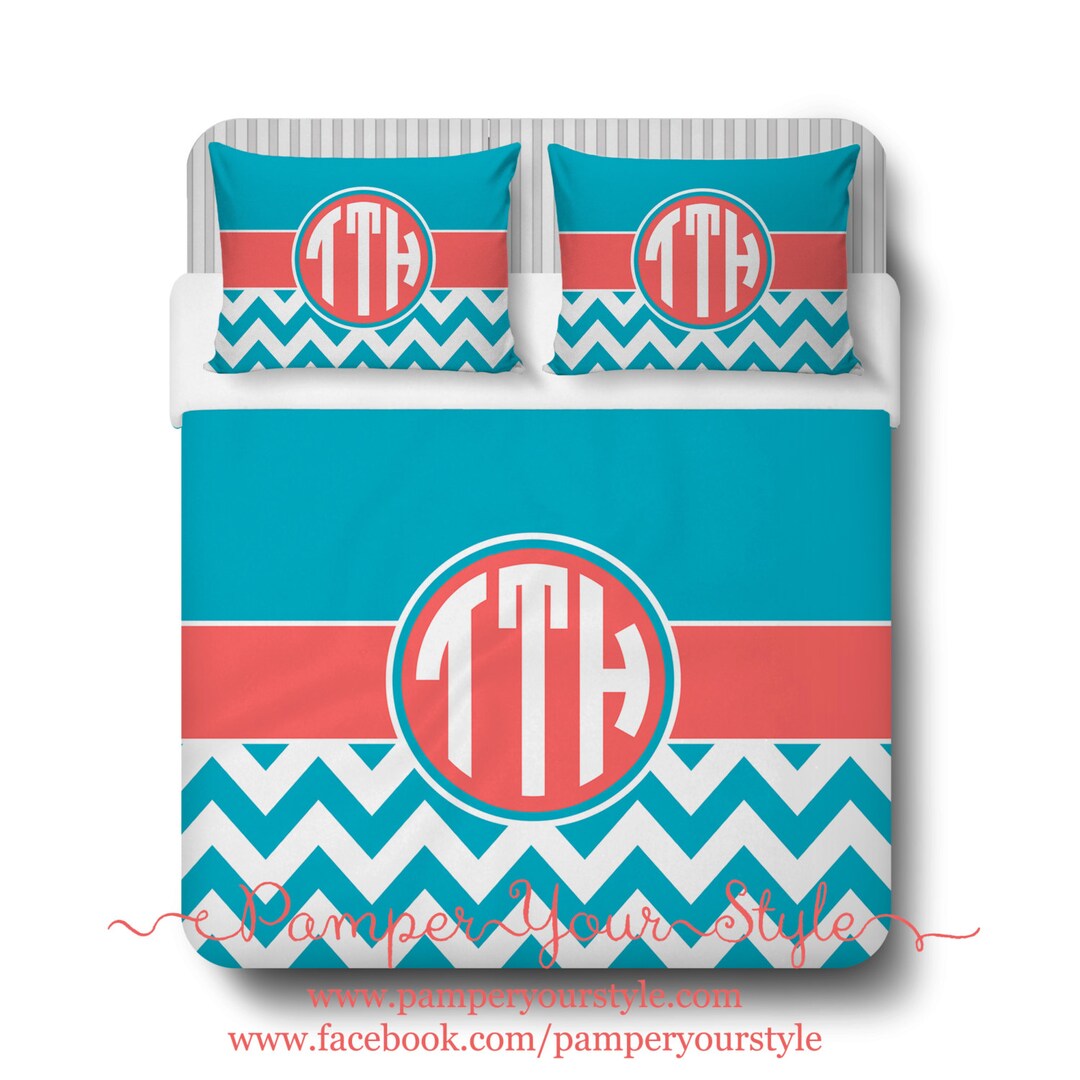 Turquoise and Coral Bedding, Duvet or Comforter, Personalized, Create