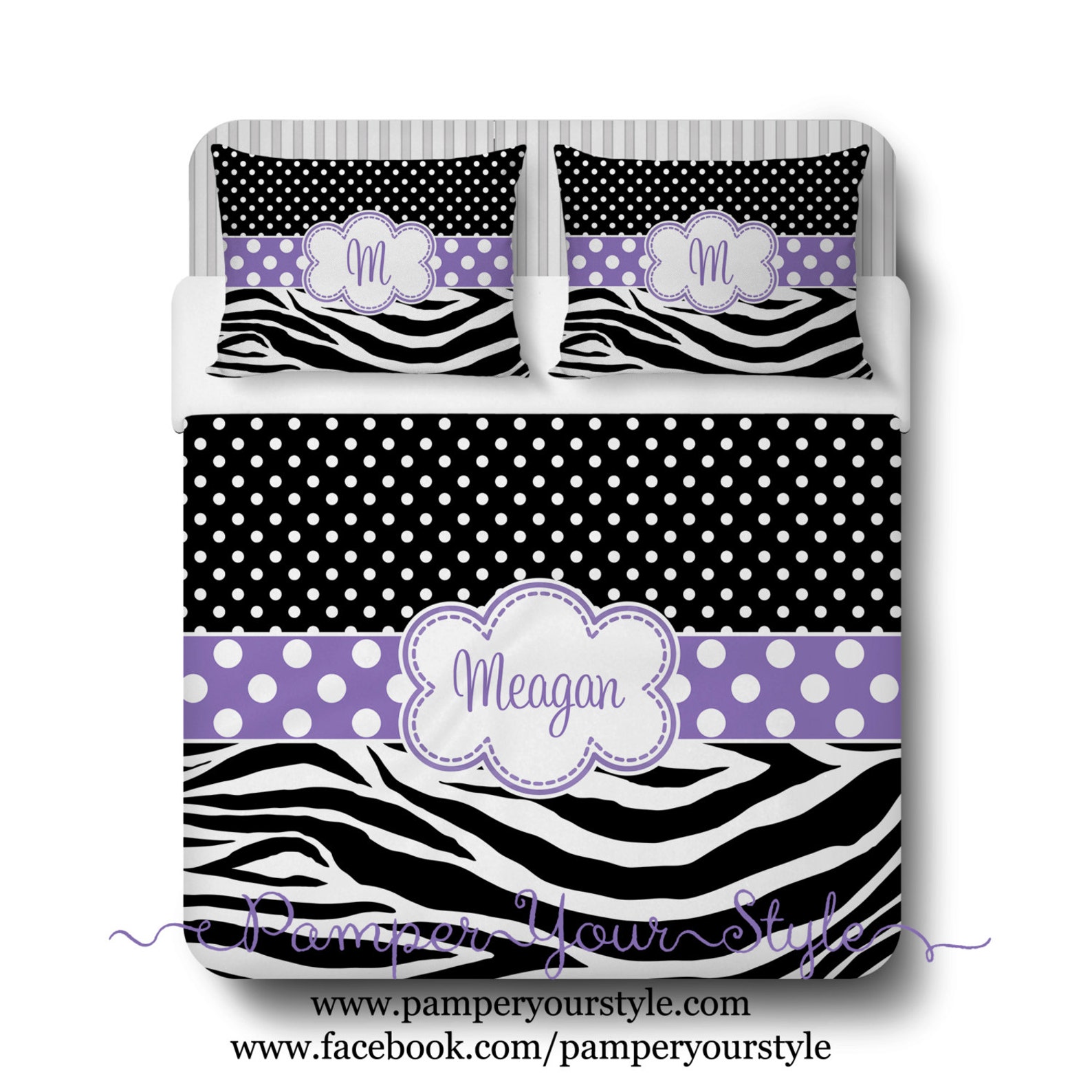 Custom Zebra and Polka Dot Bedding Black and Lavender Etsy