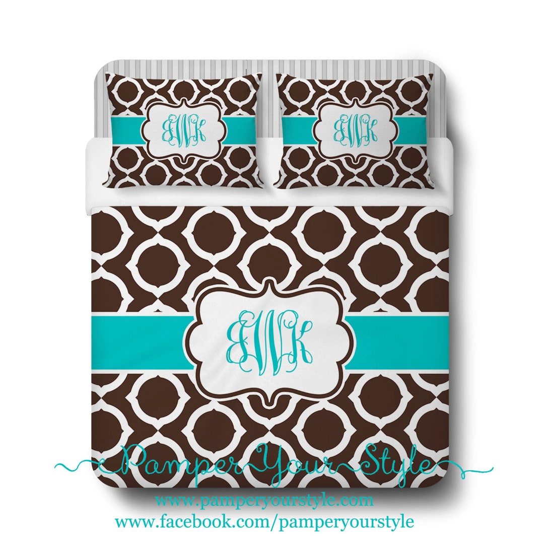Custom Designed Teal and Brown Bedding, Duvet or Comforter